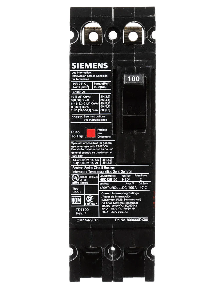 HED42B100 - Siemens - Molded Case Circuit Breaker