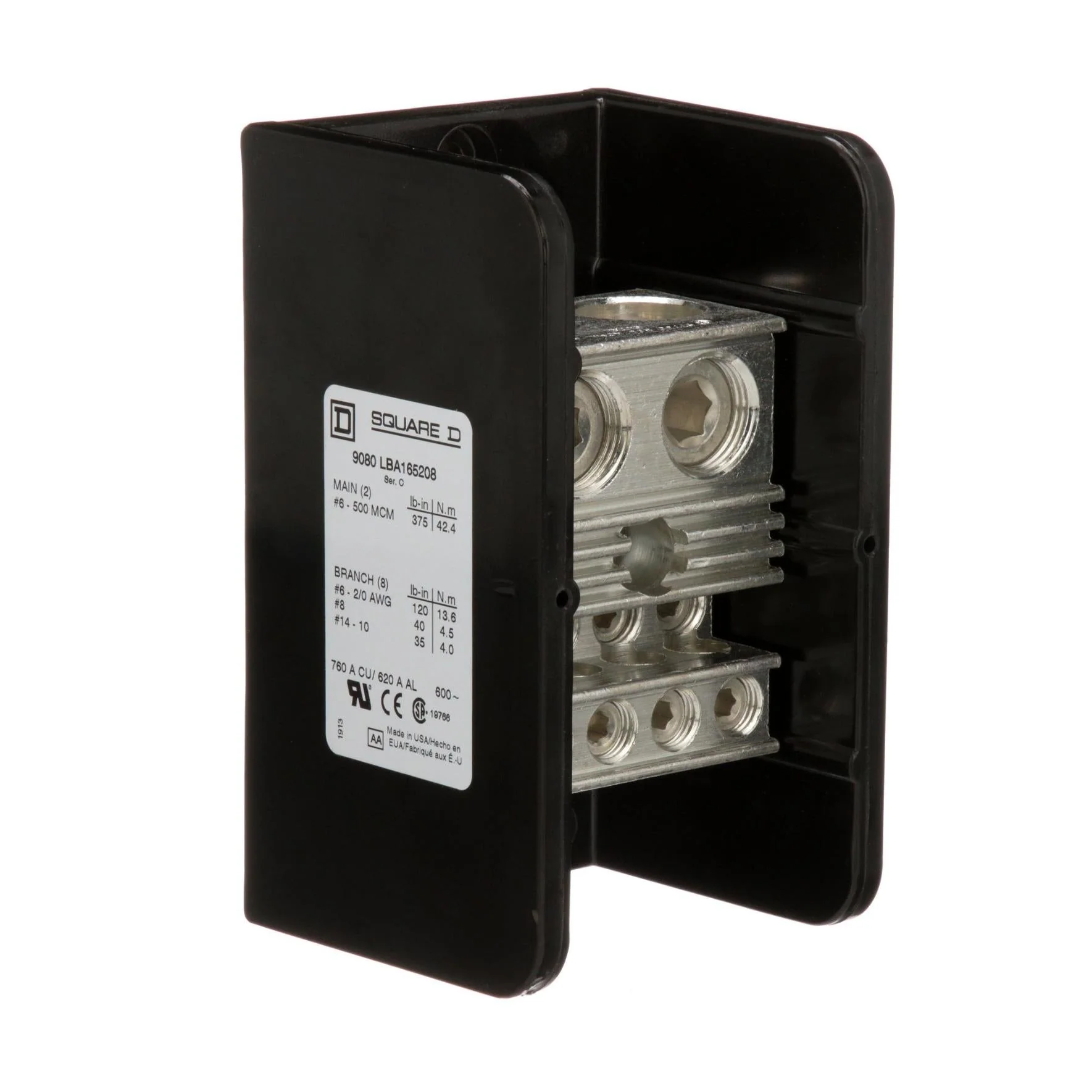 9080LBA165208 - Square D - Power Distribution Block - Image 2